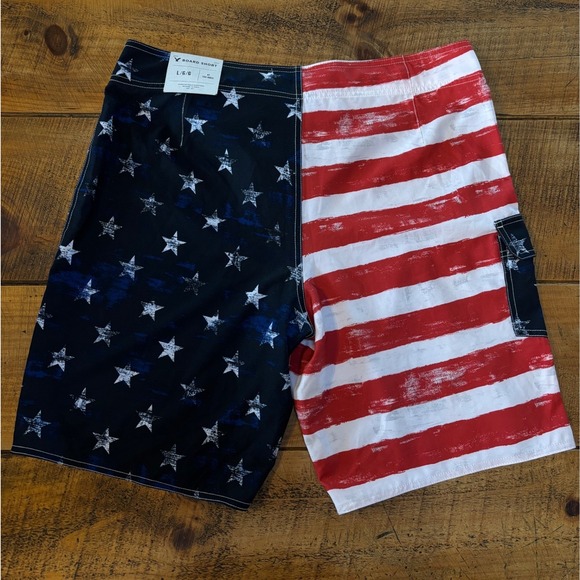NEW American Eagle Outfitters American Flag USA Board Swimming Trunks L - Picture 7 of 9